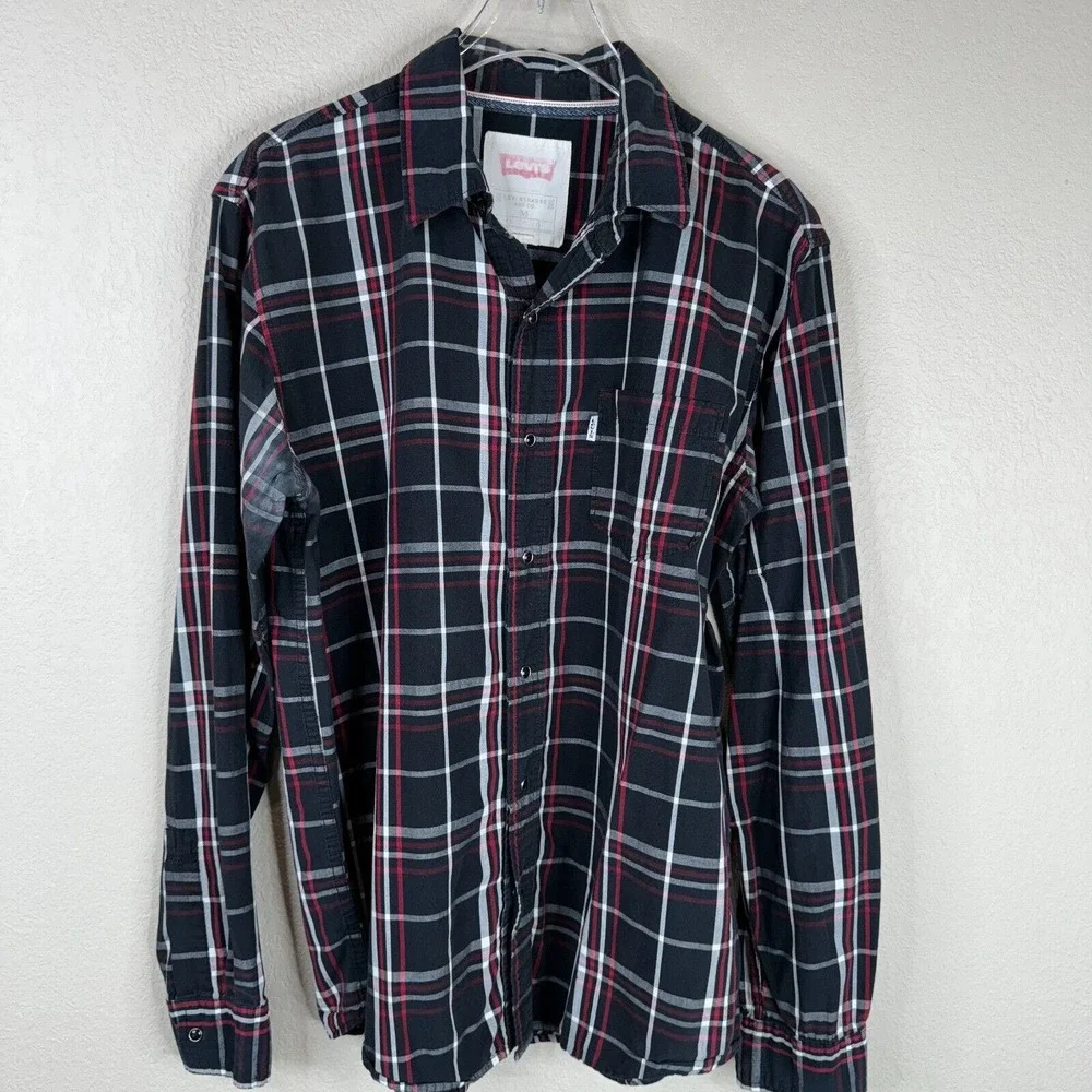 Levi's Men's Modern Fit Plaid Button Up Shirt Long Sleeve‎ Black Size M